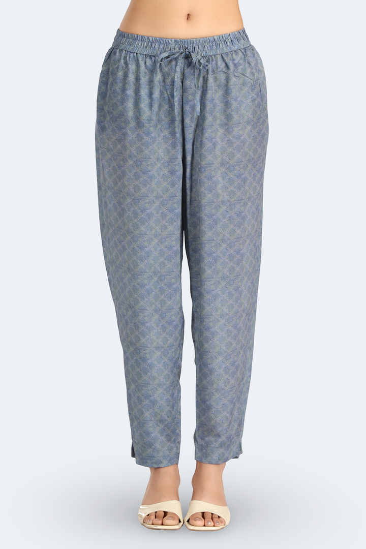 Blue PolySilk Printed Straight Kurta Pant and Dupatta Suit Set for women