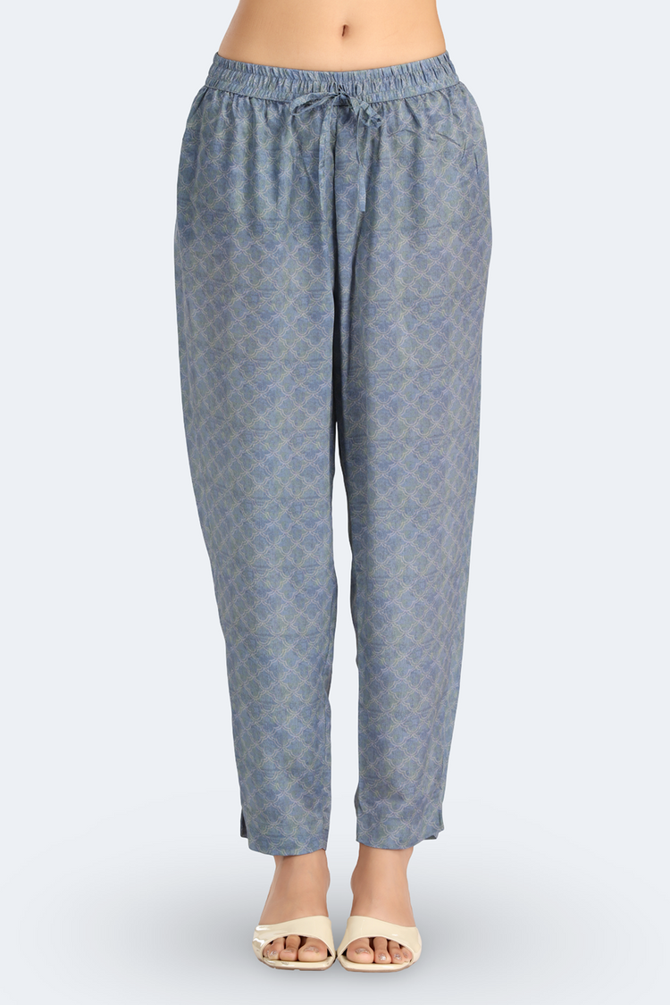 Blue PolySilk Printed Straight Kurta Pant and Dupatta Suit Set for women