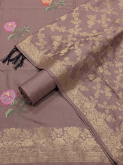 Dusty Mauve Silk Woven Dress Material With Embroidered Details
