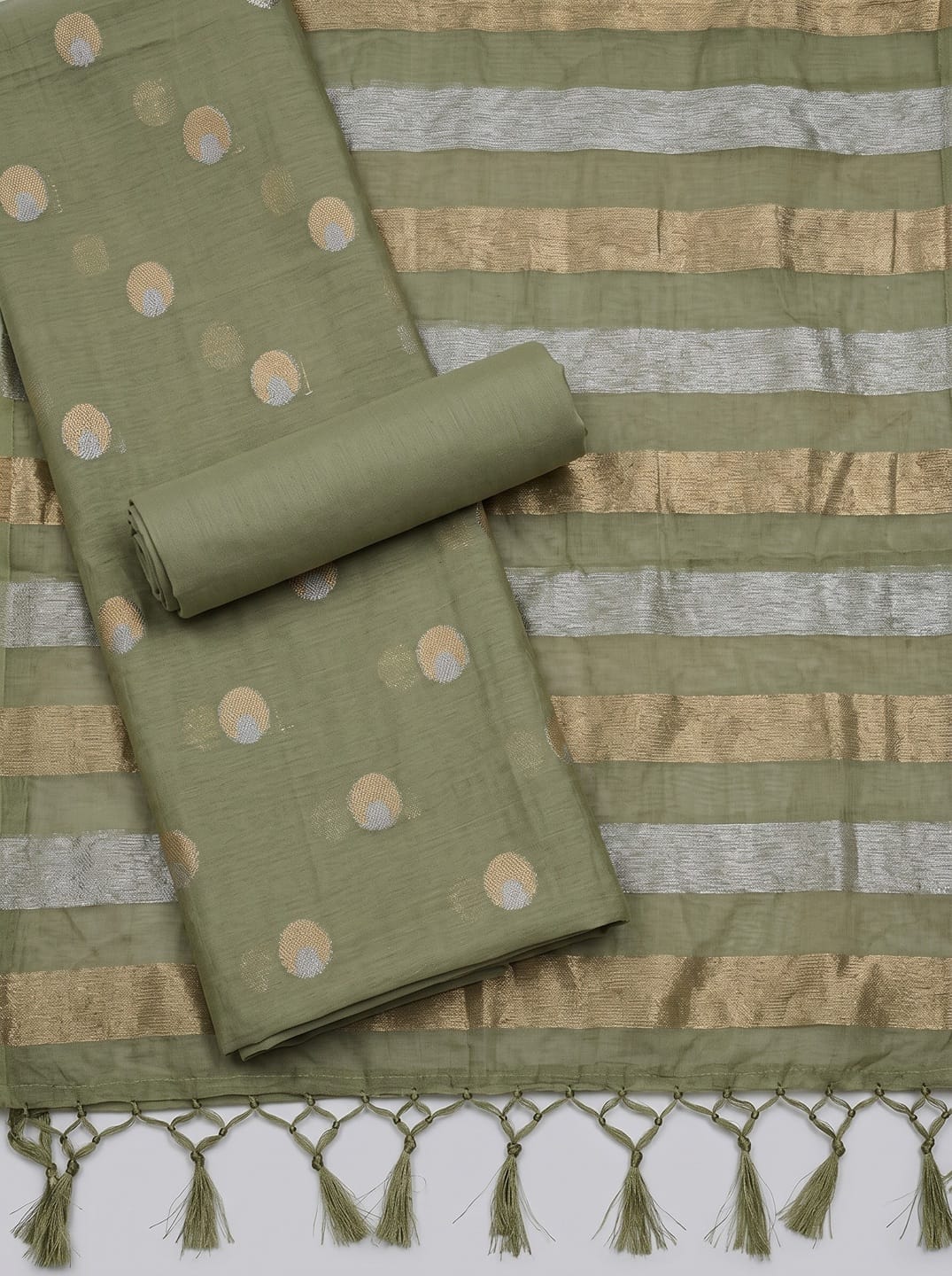 Dusty Sage Cotton Unstitched Dress Material