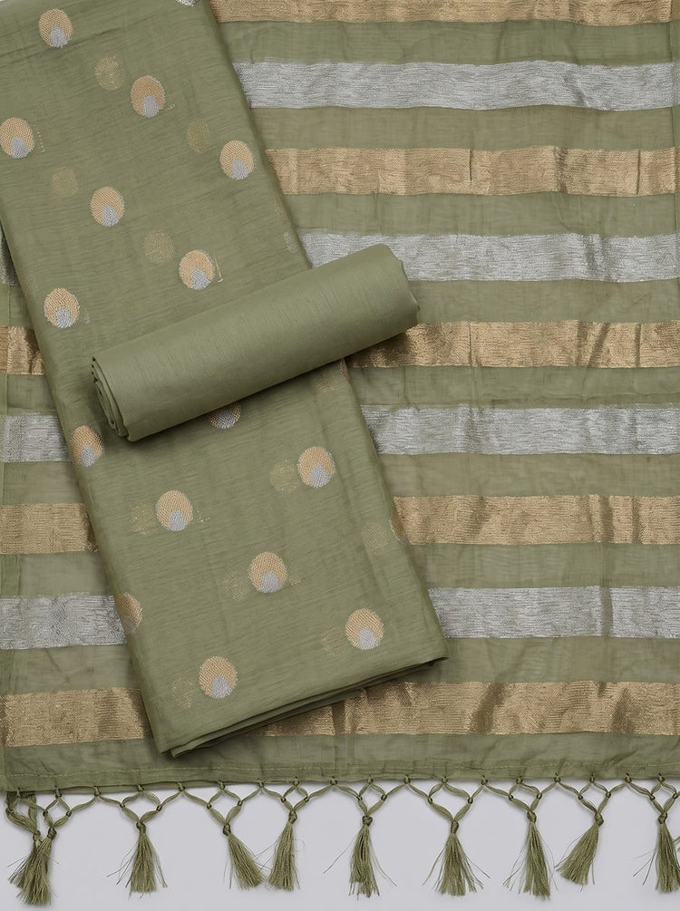 Dusty Sage Cotton Unstitched Dress Material