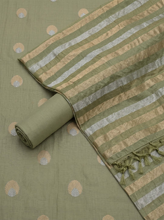Dusty Sage Cotton Unstitched Dress Material