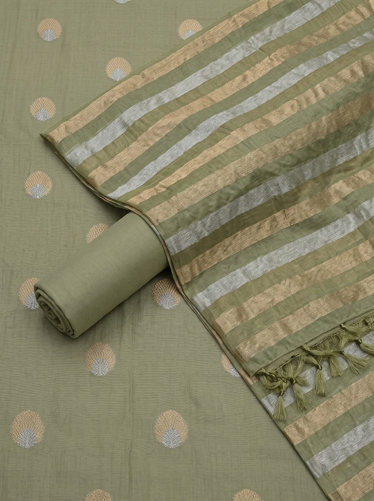 Dusty Sage Cotton Unstitched Dress Material
