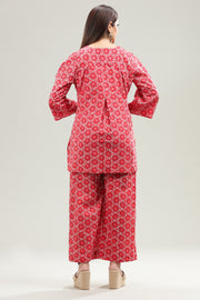 Red Jaipuri Cotton Straight Printed Kurta Pant Co ord Set for women /girl