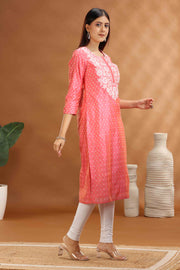Baby Pink Chanderi Straight Embroidered Kurta