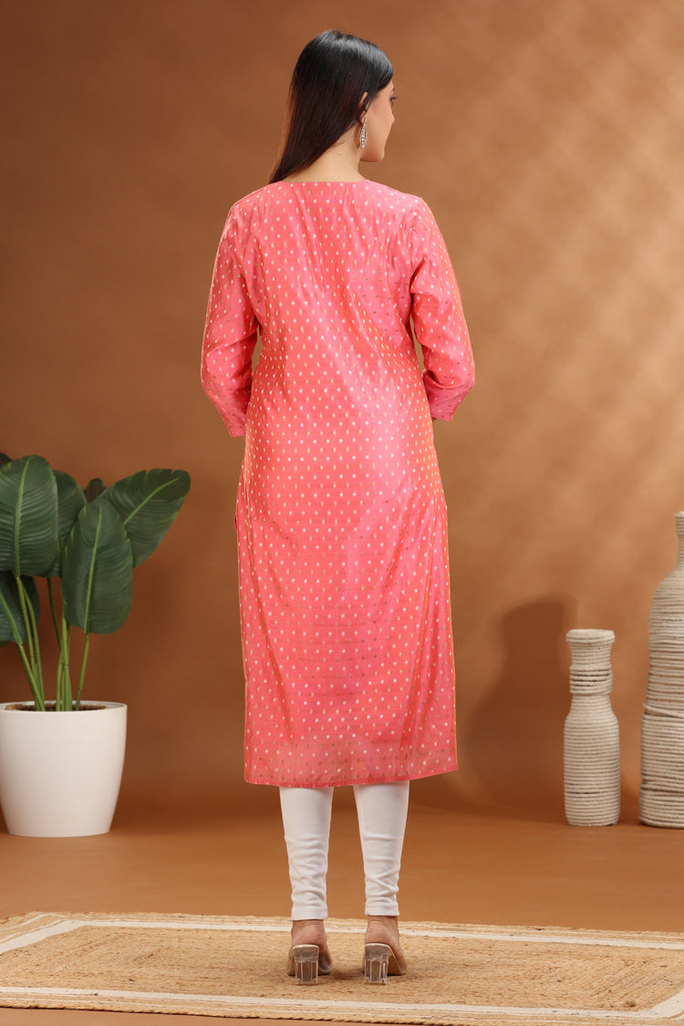 Baby Pink Chanderi Straight Embroidered Kurta