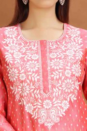 Baby Pink Chanderi Straight Embroidered Kurta