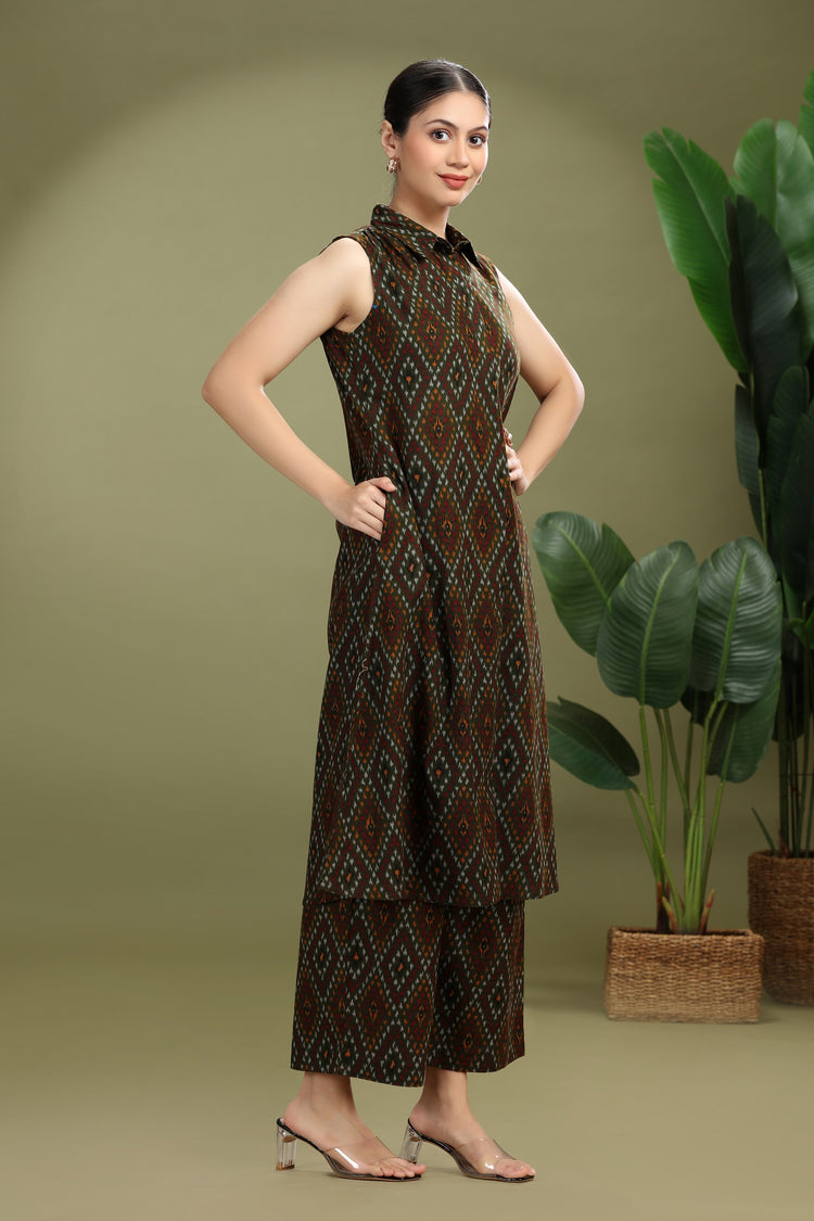 Forest Green Cotton Flex Printed A Line Kurta Pant Co ord Set