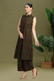 Forest Green Cotton Flex Printed A Line Kurta Pant Co ord Set