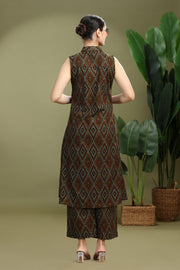 Forest Green Cotton Flex Printed A Line Kurta Pant Co ord Set