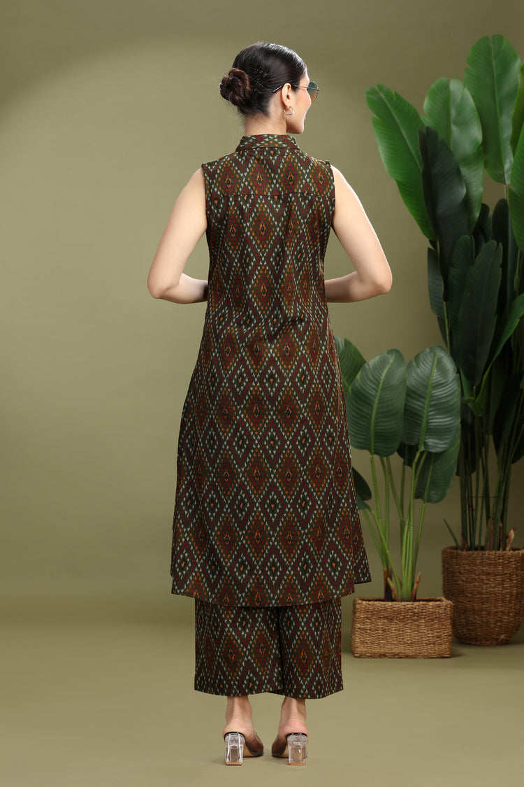 Forest Green Cotton Flex Printed A Line Kurta Pant Co ord Set