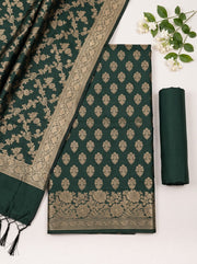 Forest Green Banarasi Woven Dress Material