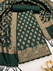 Forest Green Banarasi Woven Dress Material