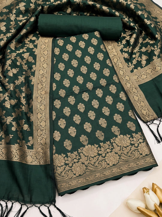 Forest Green Banarasi Woven Dress Material