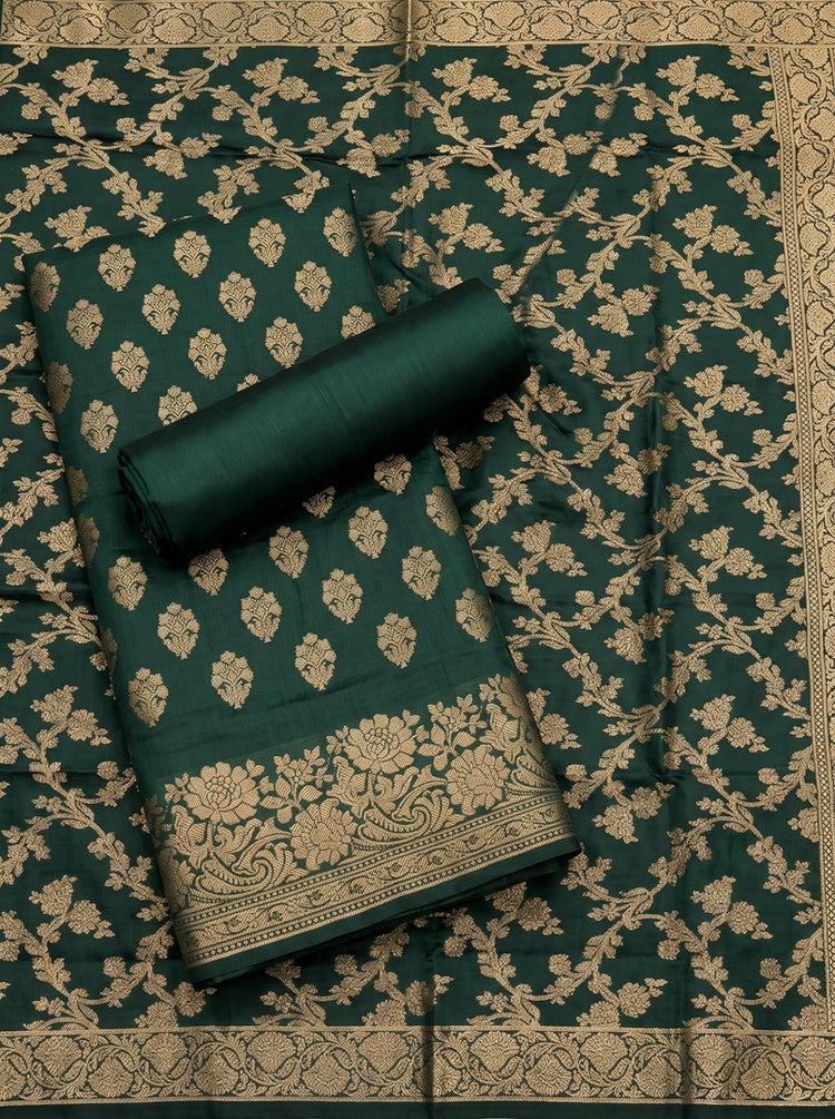 Forest Green Banarasi Woven Dress Material