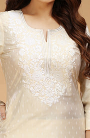 Off White PolySilk Straight Embroidered Kurta