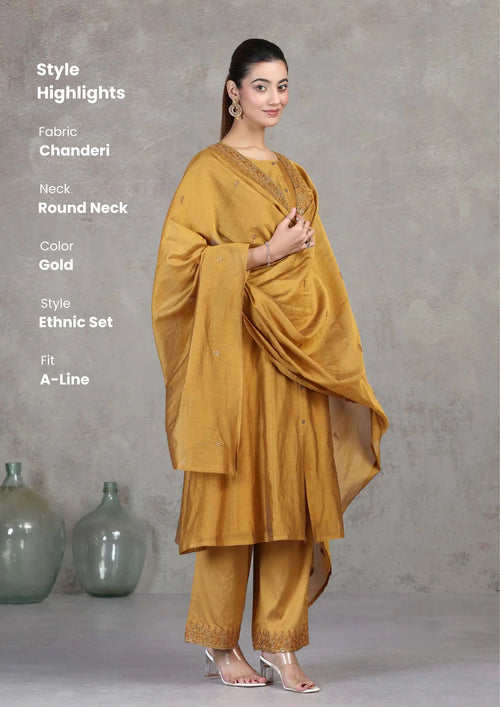 Gold Embroidered A-Line Ethnic Set