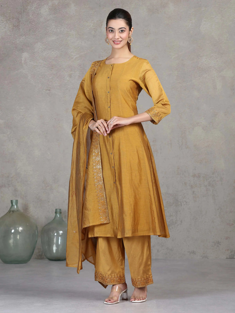 Gold Embroidered A-Line Ethnic Set