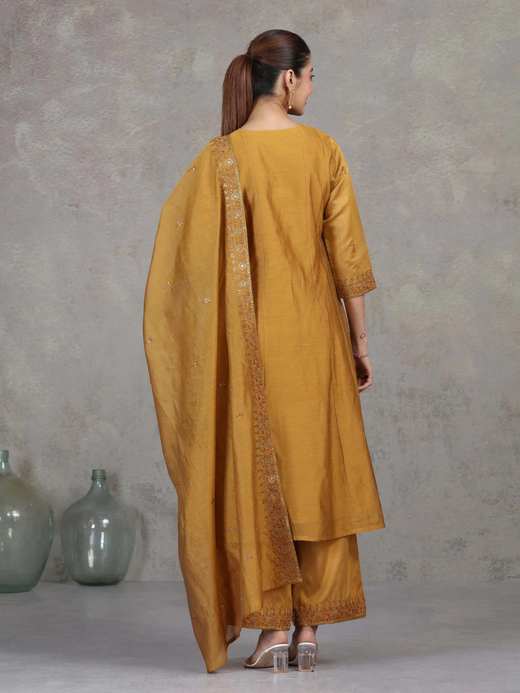 Gold Embroidered A-Line Ethnic Set
