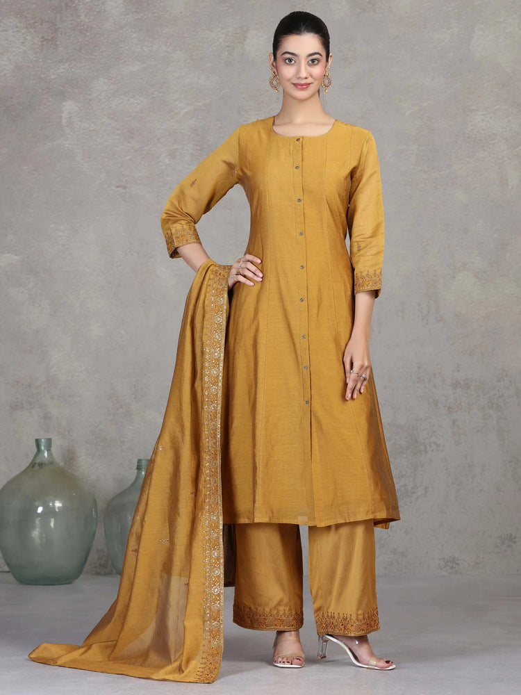 Gold Embroidered A-Line Ethnic Set