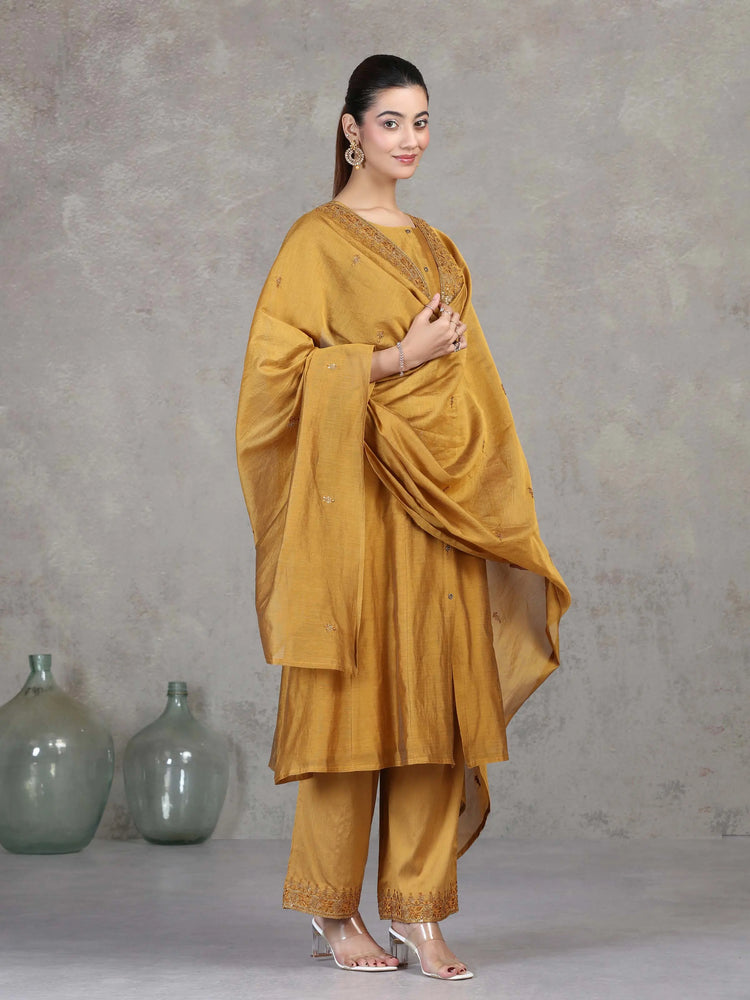 Gold Embroidered A-Line Ethnic Set