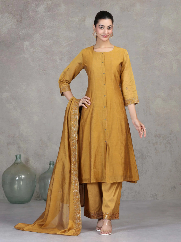 Gold Embroidered A-Line Ethnic Set