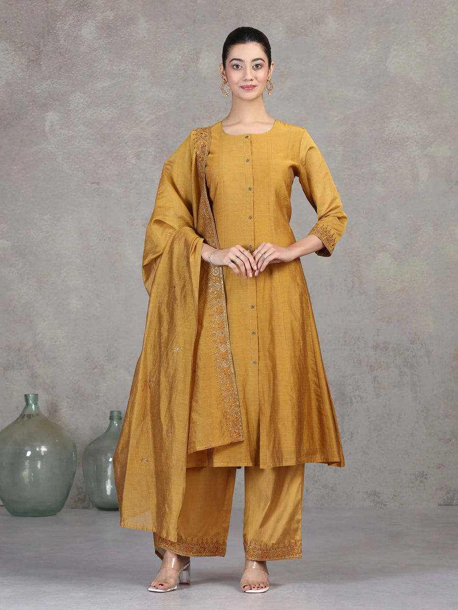 Gold Embroidered A-Line Ethnic Set