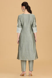 Gray Chanderi Embroidered A Line Kurta Pant Co ord Set