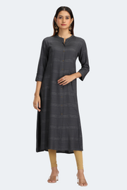 Gray Jari Stripe Solid A Line Kurta