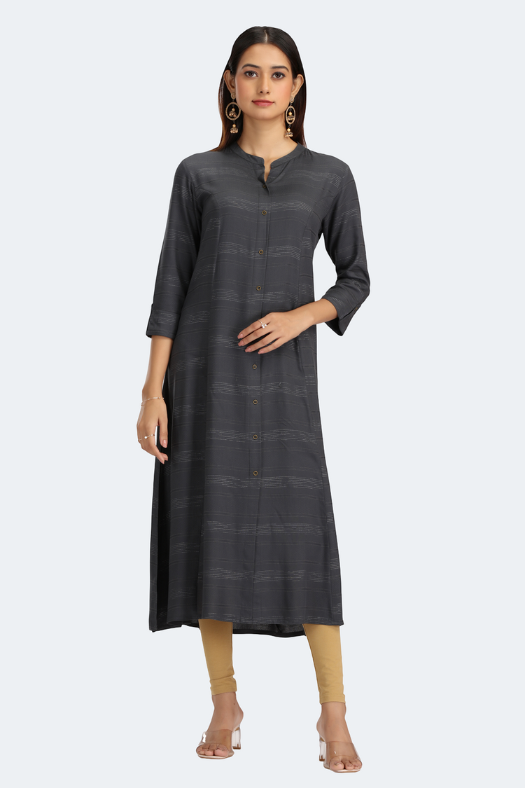 Gray Jari Stripe Solid A Line Kurta