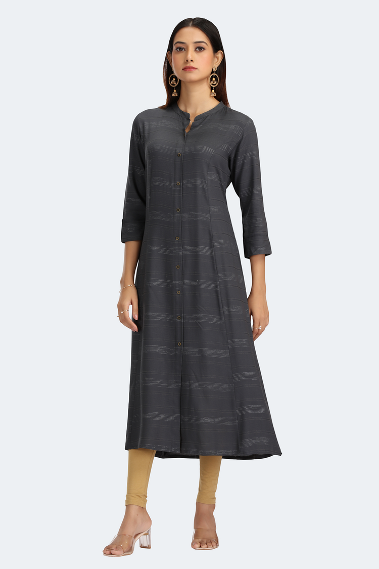 Gray Jari Stripe Solid A Line Kurta