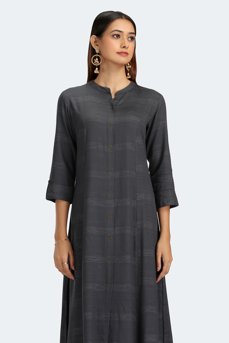 Gray Jari Stripe Solid A Line Kurta