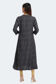 Gray Jari Stripe Solid A Line Kurta