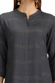 Gray Jari Stripe Solid A Line Kurta