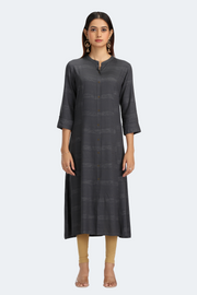 Gray Jari Stripe Solid A Line Kurta