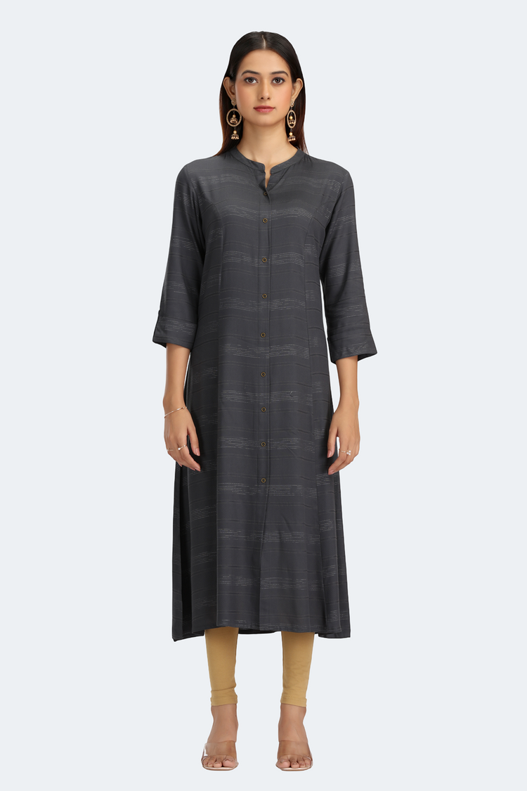Gray Jari Stripe Solid A Line Kurta