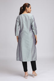 Gray PolySilk Embroidered Straight Kurta