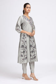 Gray PolySilk Embroidered Straight Kurta Pant Co ord Set