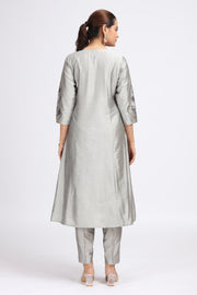 Gray PolySilk Embroidered Straight Kurta Pant Co ord Set