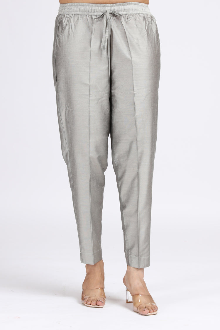 Gray PolySilk Embroidered Straight Kurta Pant Co ord Set