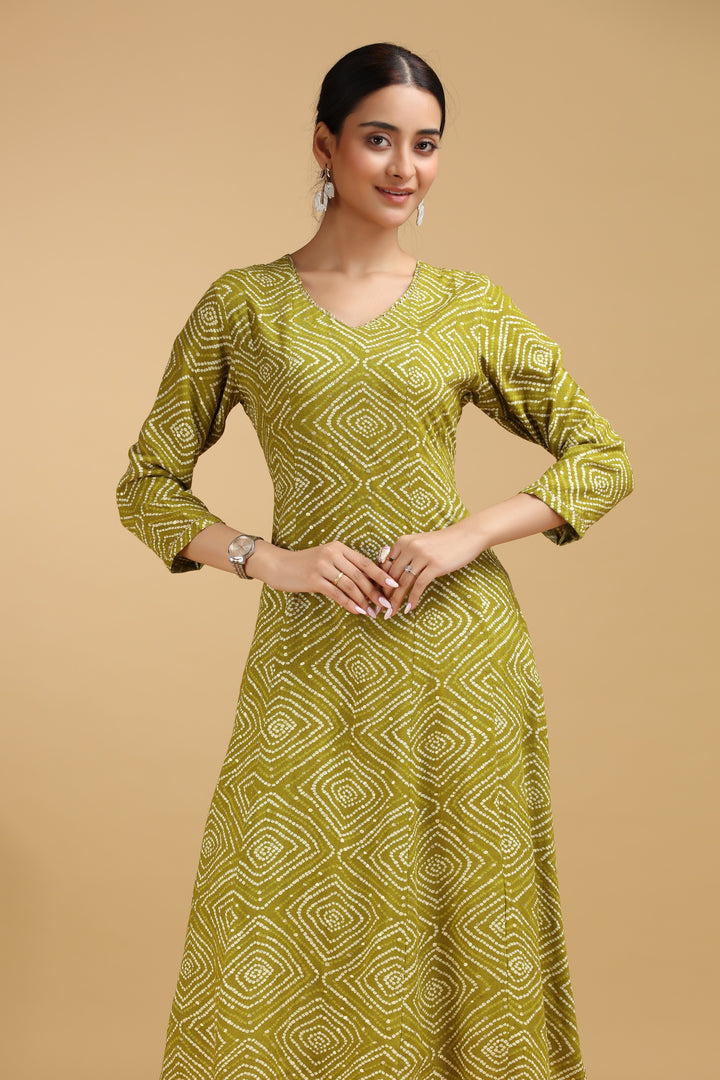 Green Argyle Printed Straight Kurta