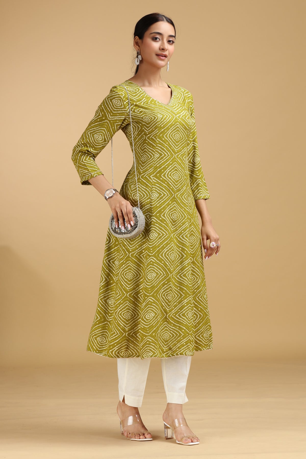 Green Argyle Printed Straight Kurta