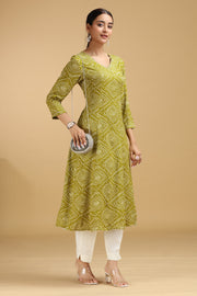 Green Argyle Printed Straight Kurta