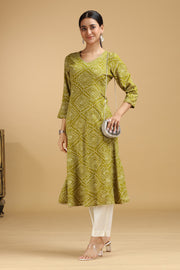 Green Argyle Printed Straight Kurta