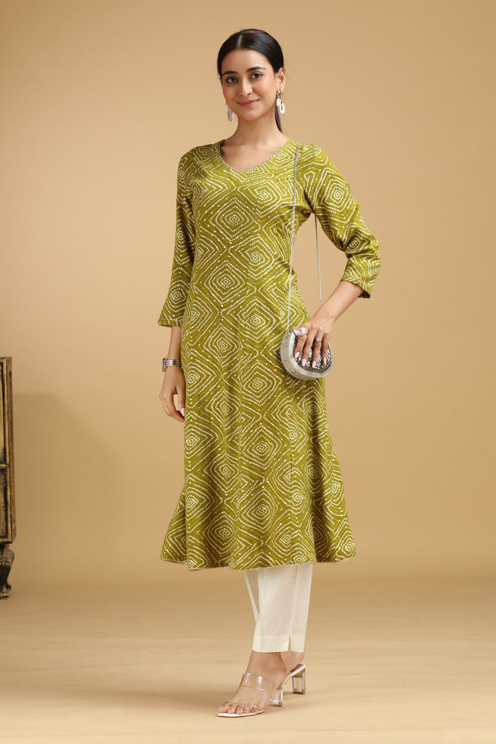 Green Argyle Printed Straight Kurta