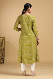 Green Argyle Printed Straight Kurta