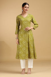 Green Argyle Printed Straight Kurta