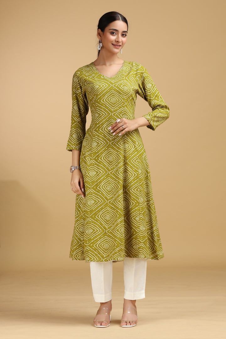 Green Argyle Printed Straight Kurta