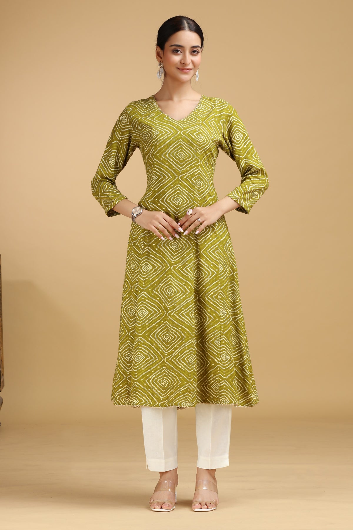 Green Argyle Printed Straight Kurta