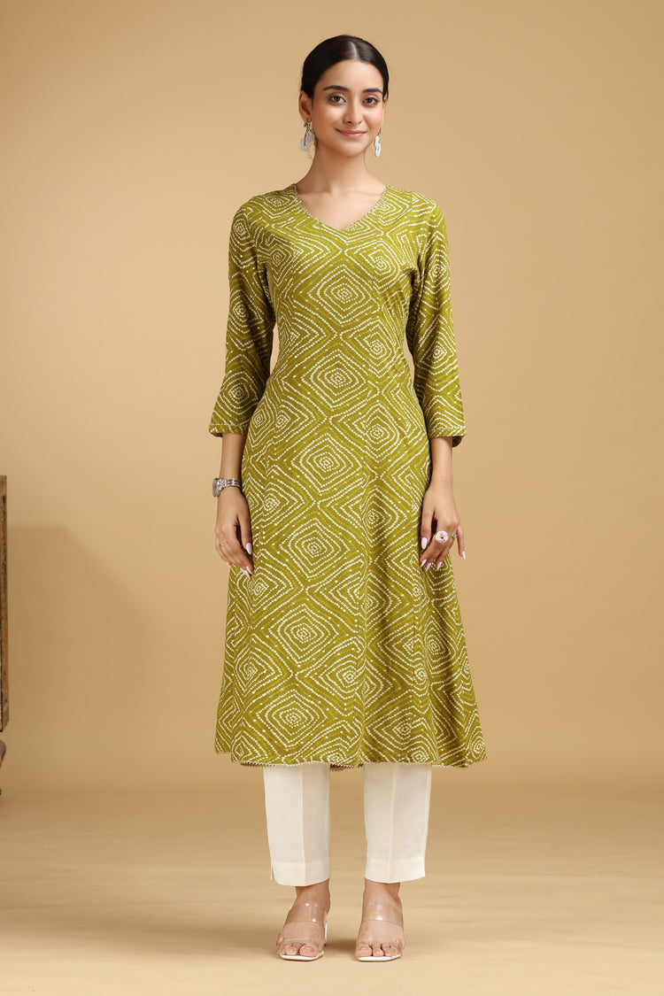 Green Argyle Printed Straight Kurta